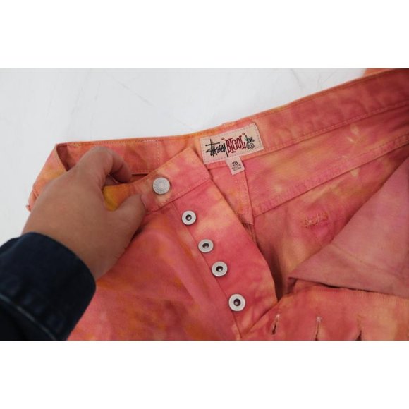 Stussy Jeans Mens 28 Wonderland Dye Big Ol Wide Leg Button Fly Pinkish Yellow - Picture 8 of 16